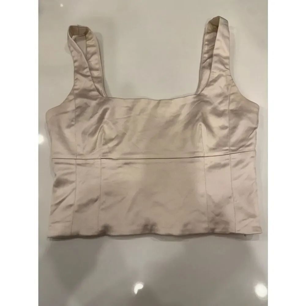 Aritzia Wilfred Satin Square-Neck Crop Top Small - Light Pale Blush Pink